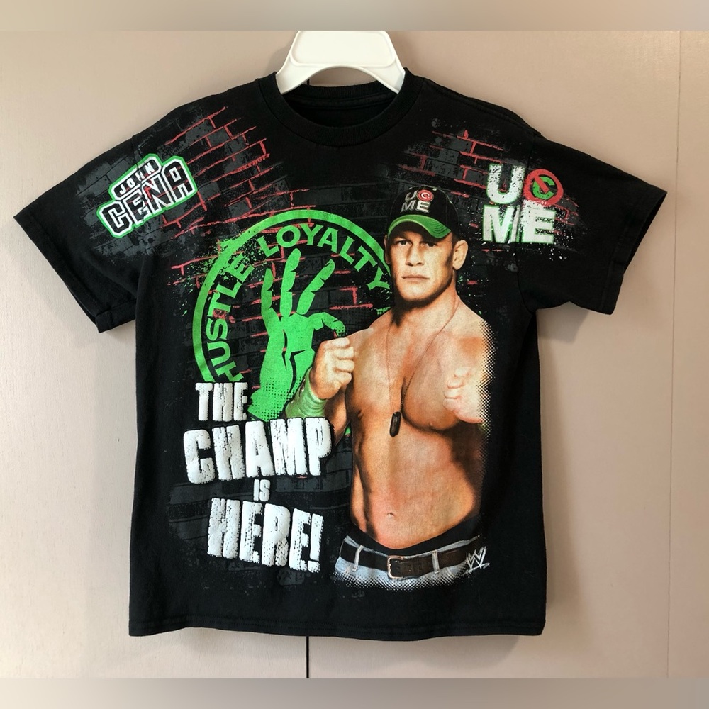 John Cena WWE Youth 8-10 T Shirt Hustle Loyalty Black Green